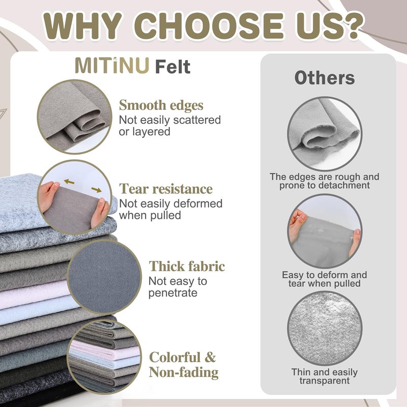 MITINU 12 Rolls 8"x35"(20.5x90cm) 1.4mm Thick Soft Felt Fabric Sheet 12 Assorted White Grey Series Colors Felt Pack for DIY Craft Sewing Squares Nonwoven Patchwork - Image 4